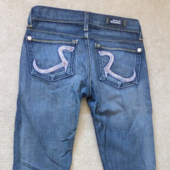 ROCK & REPUBLIC Roth medium wash flare jeans w/ purple pink sparkly rhinestones - Picture 9 of 9